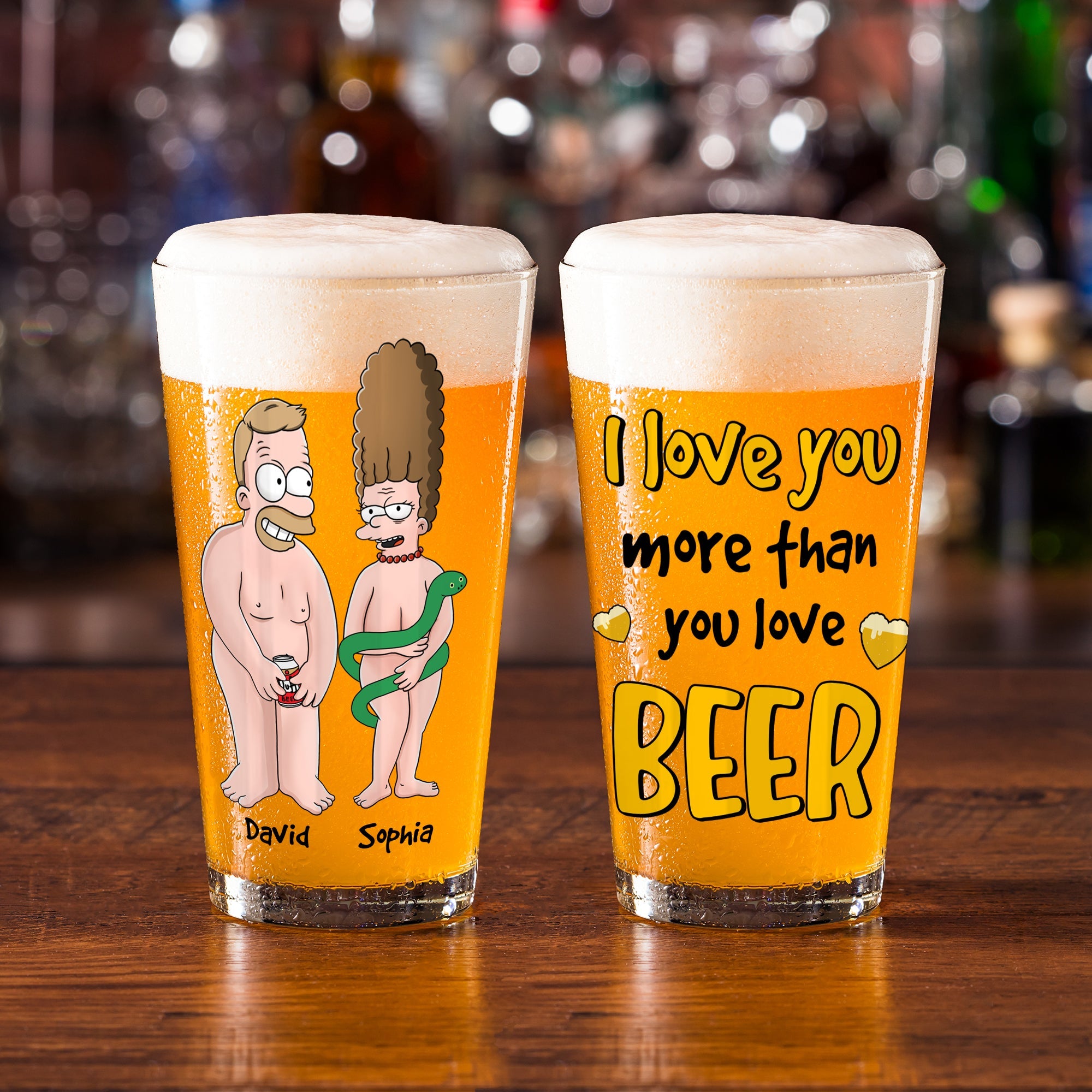 Personalized Cartoon Couple Beer Glasses - Unique Valentine's Day Gifts for Couples Beer Glasses PopCulturePrints
