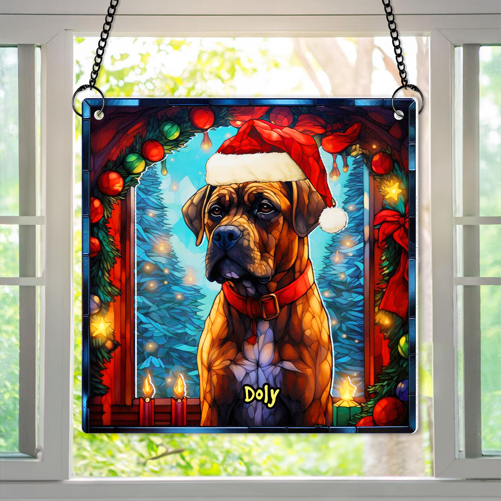 Custom Christmas Boxer Dog Lover Suncatcher Ornament