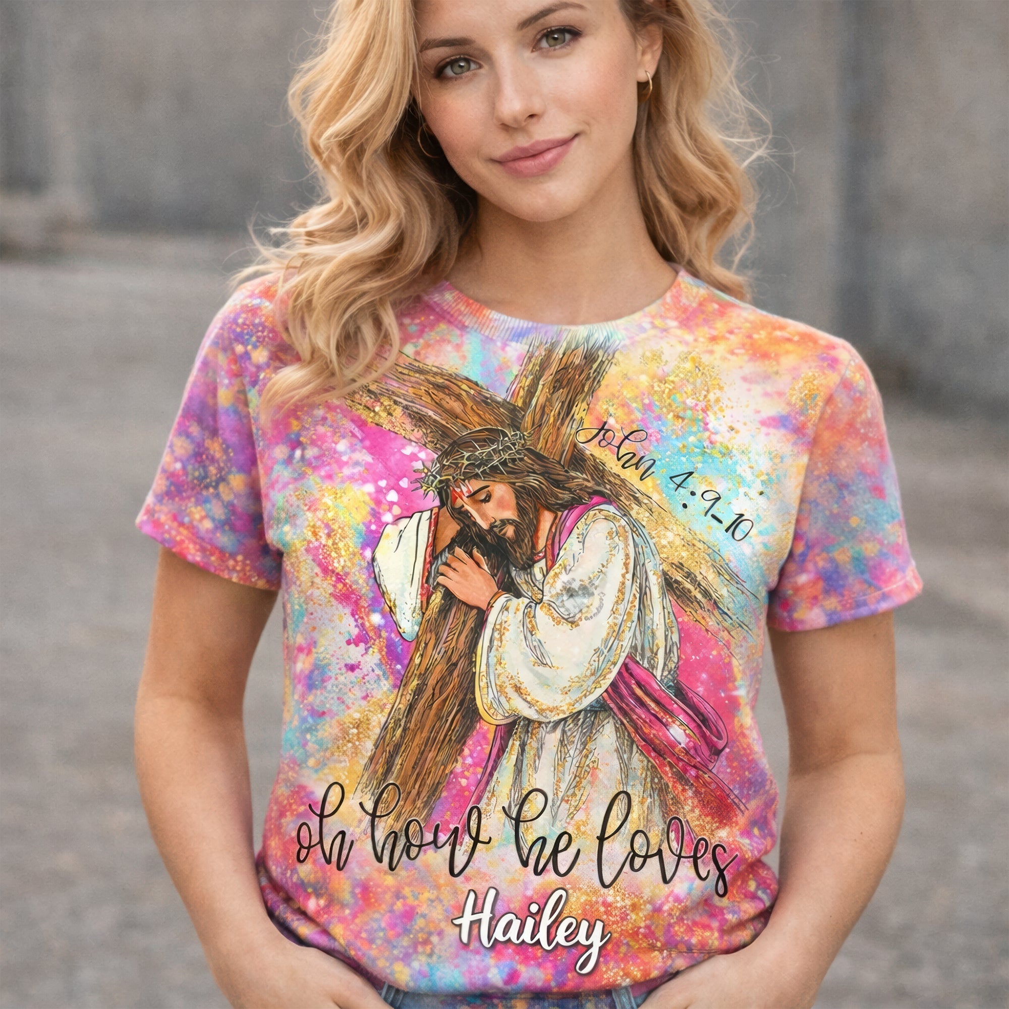 Oh How He Loves - Personalized Jesus Carrying The Cross 3D Shirt for Christians AOP Products PopCulturePrints