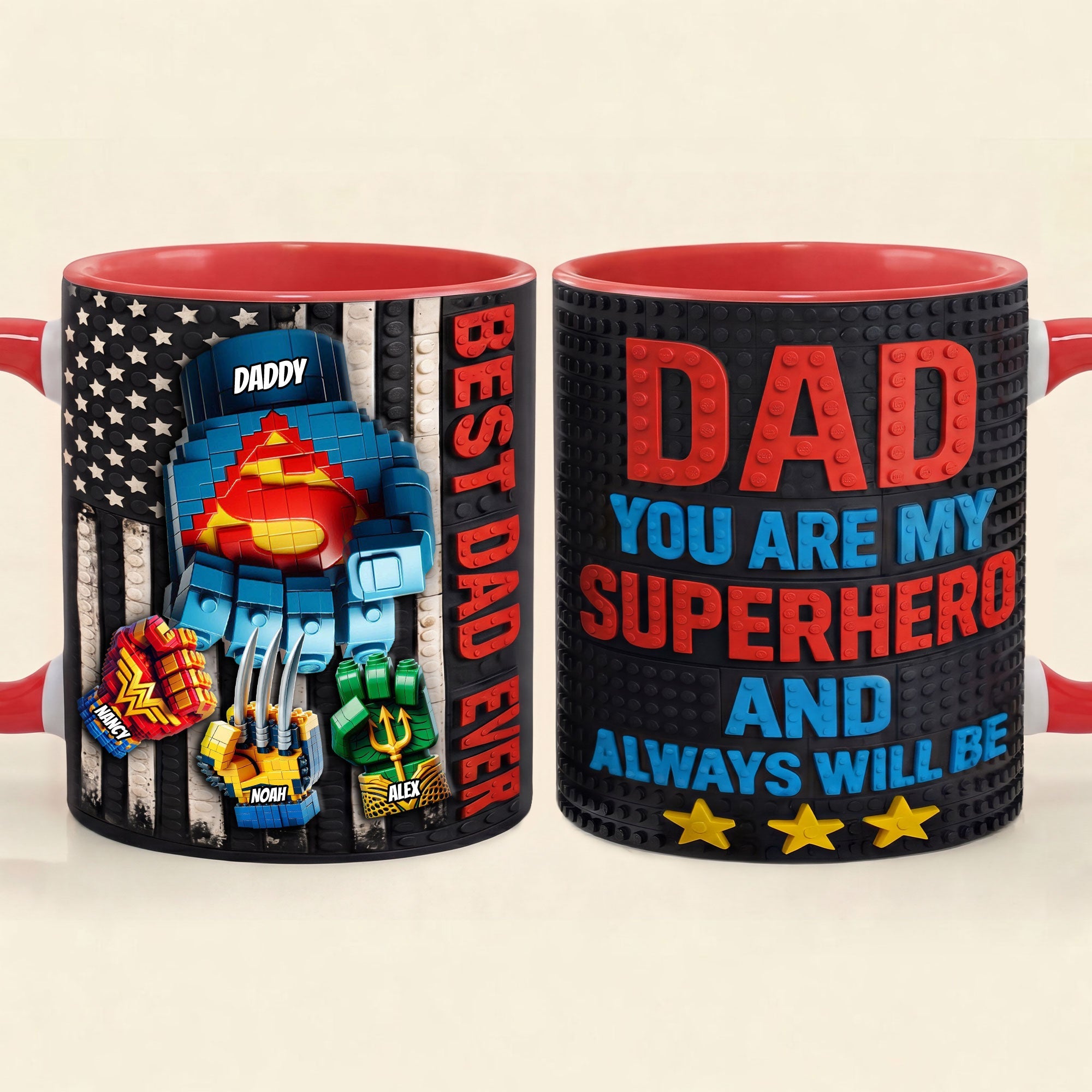 Best Dad Ever! Personalize Your Dad’s Little Crew Fist Bump Accent Mug - Unique Gift for Dads, Grandpas, and Father Figures Coffee Mug PopCulturePrints