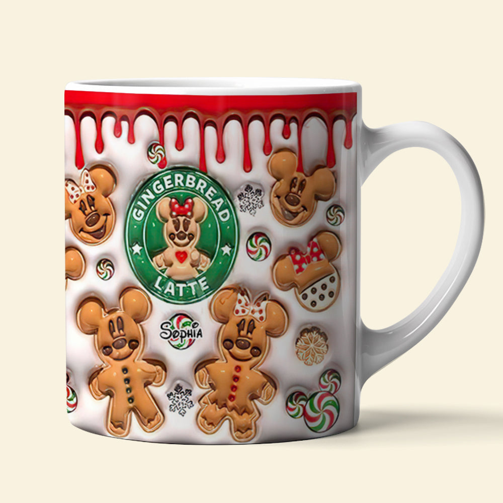 Personalized Christmas Cartoon Gingerbread Latte Coffee Mug - Festive Holiday Gift