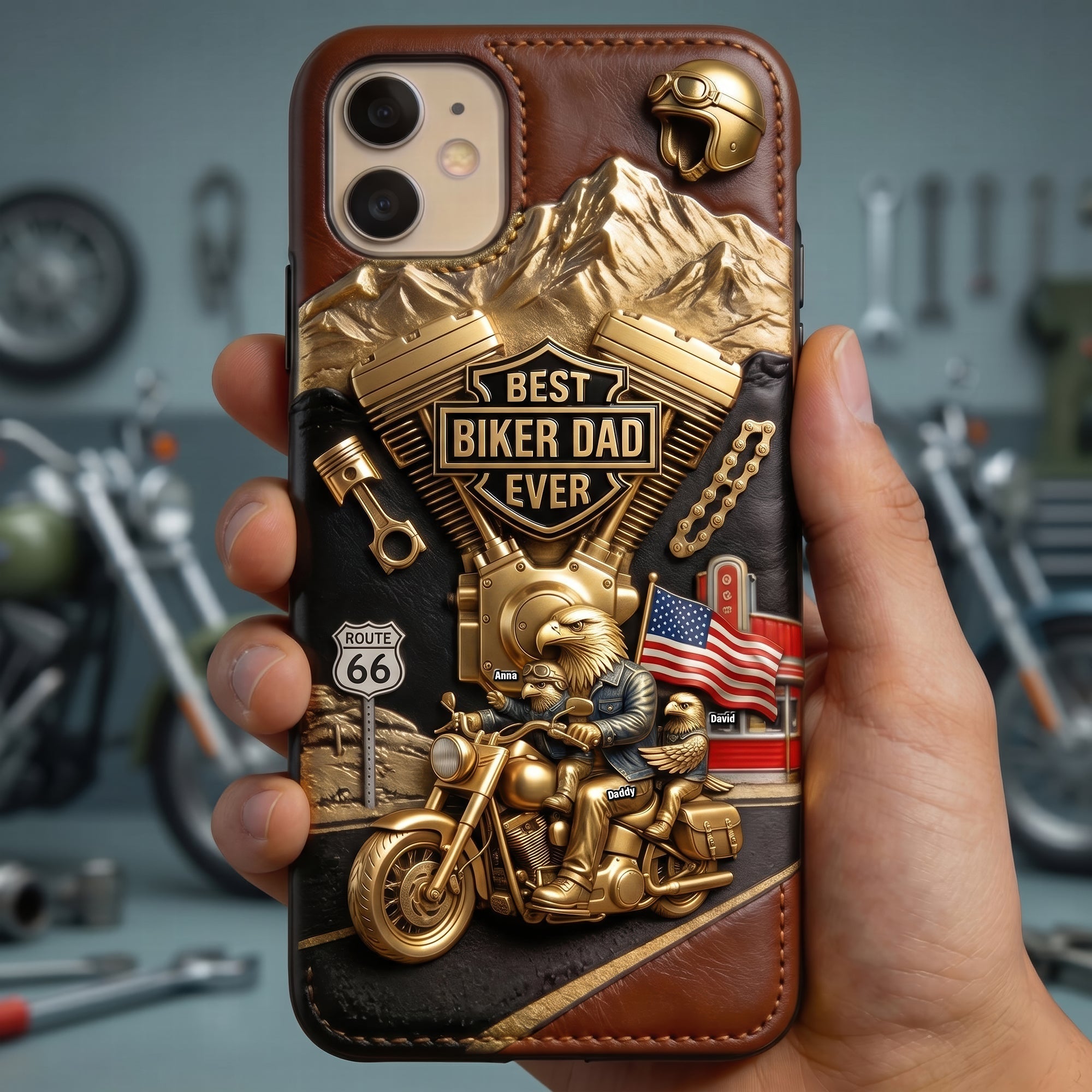 Conquer The World With Dad - Personalized Biker Dad Phone Case Phone Case PopCulturePrints