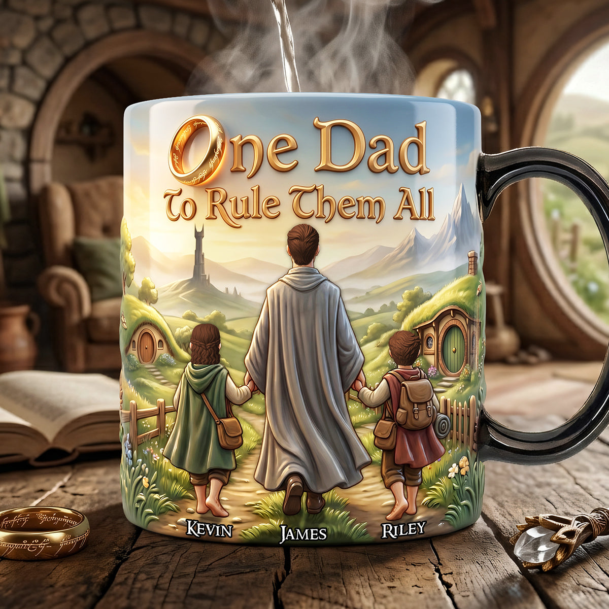 One Dad to Rule Them All Magic Mug - Personalized Gift for Dads, Grandpas, and Father Figures Coffee Mug PopCulturePrints