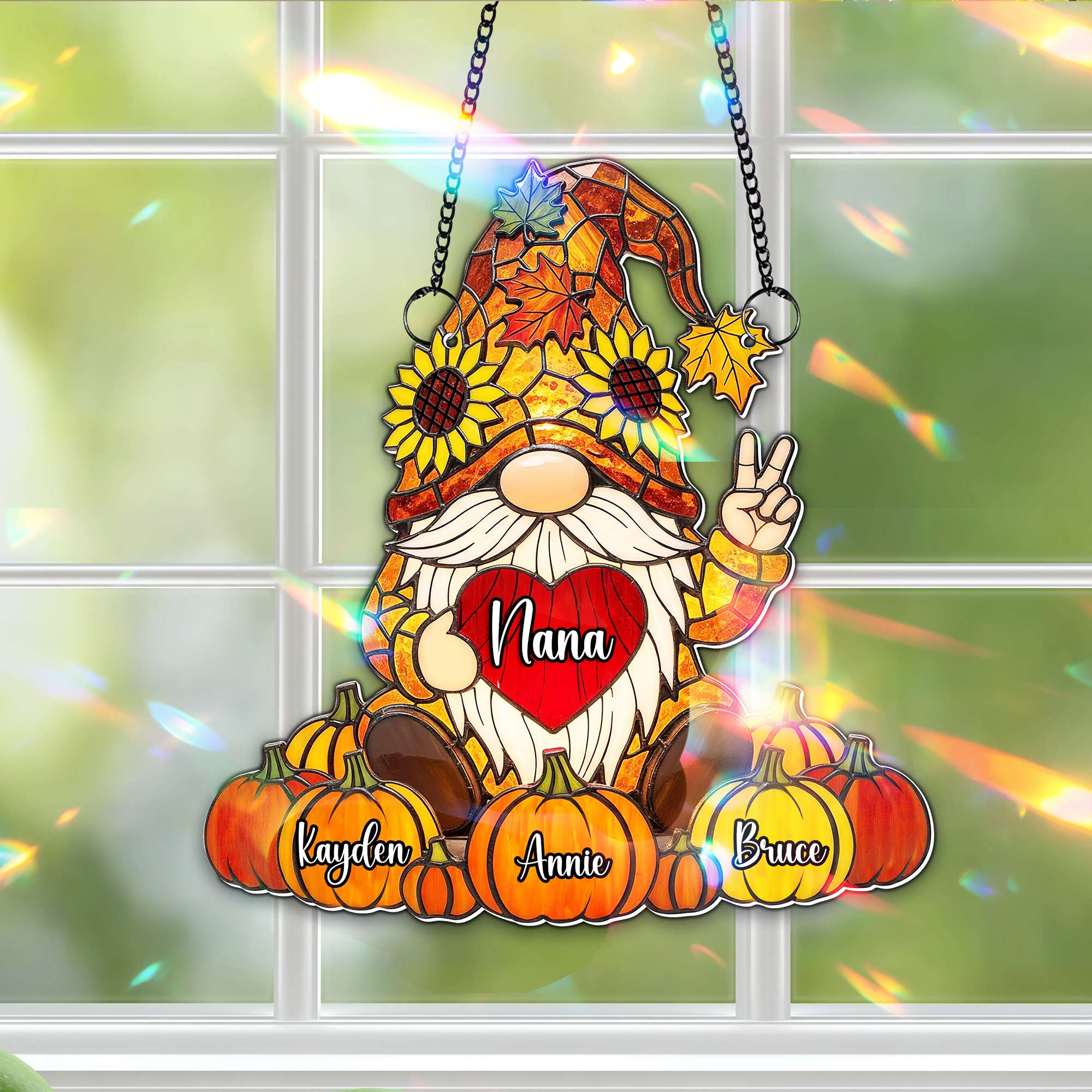 “Spread Joy with Our Cute Pumpkin Gnome Suncatcher” - Personalized Gifts for Grandma Ornament PopCulturePrints