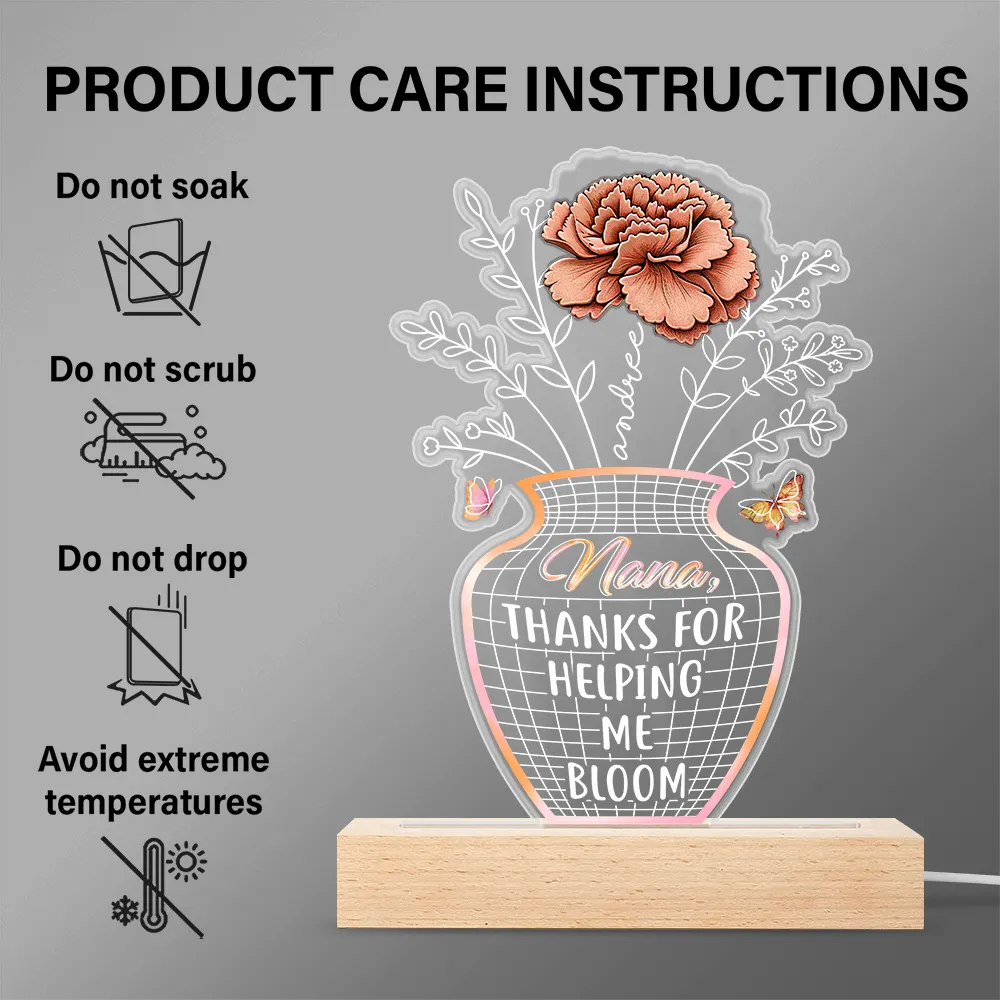 Mom, Thanks For Helping Us Bloom - Personalized 3D LED Light Wooden Base Gift for Mom, Grandma, and Special Women 3D Led Light PopCulturePrints
