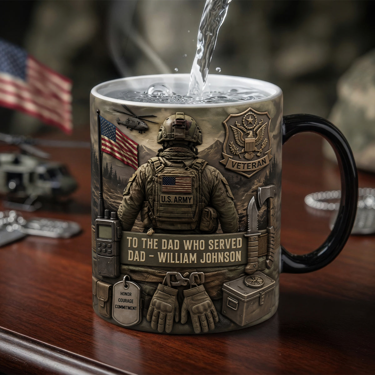 Honoring a Proud Veteran Dad - Personalized Magic Coffee Mug - Perfect Gift for Dad and Grandpa Coffee Mug PopCulturePrints
