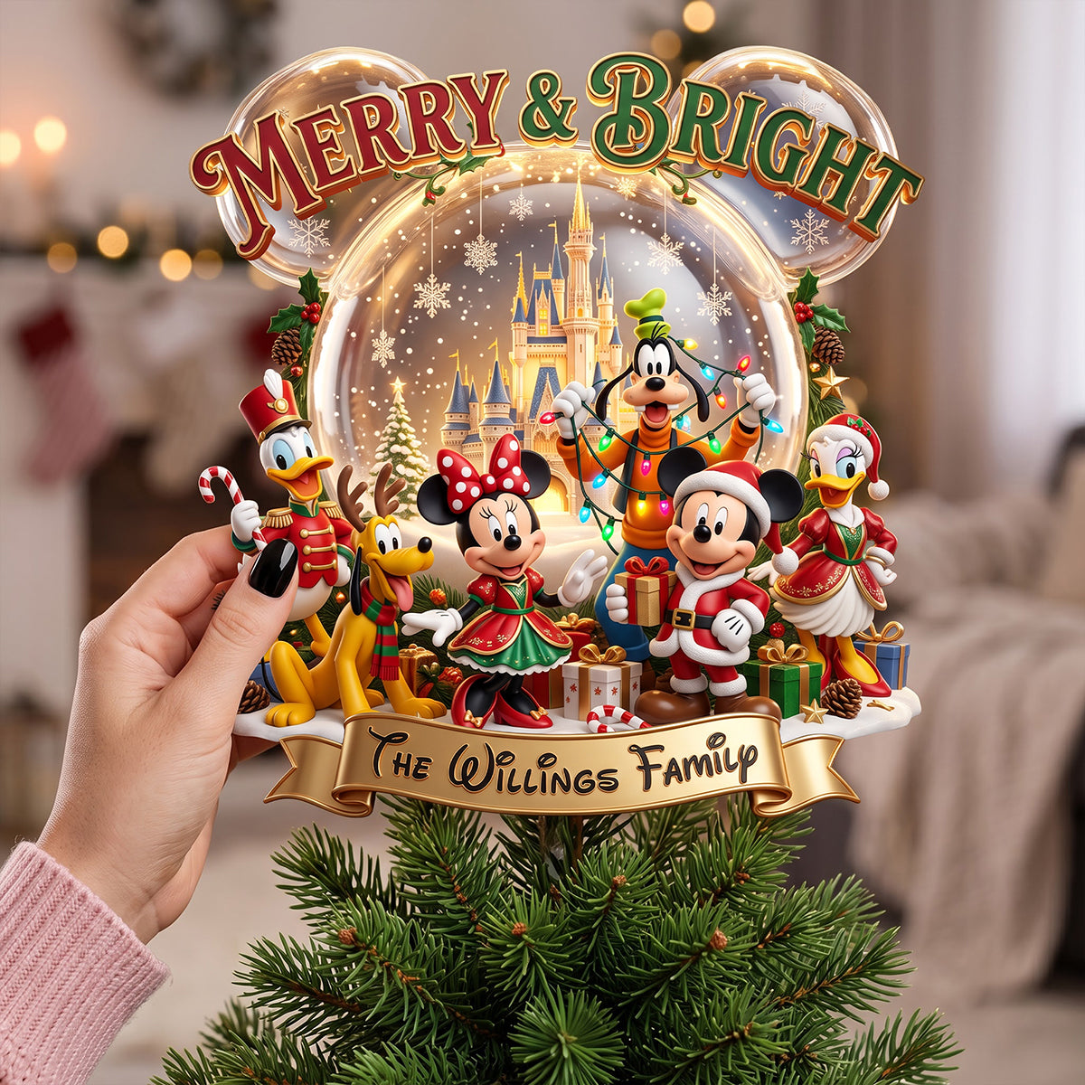 Merry & Bright Family Tree Topper - Personalized Christmas Gifts for Loved Ones Ornament PopCulturePrints
