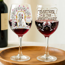 Load image into Gallery viewer, Together in This Nightmare - Gothic Wedding Wine Glass - Personalized Gifts for Couples Wine Glass PopCulturePrints
