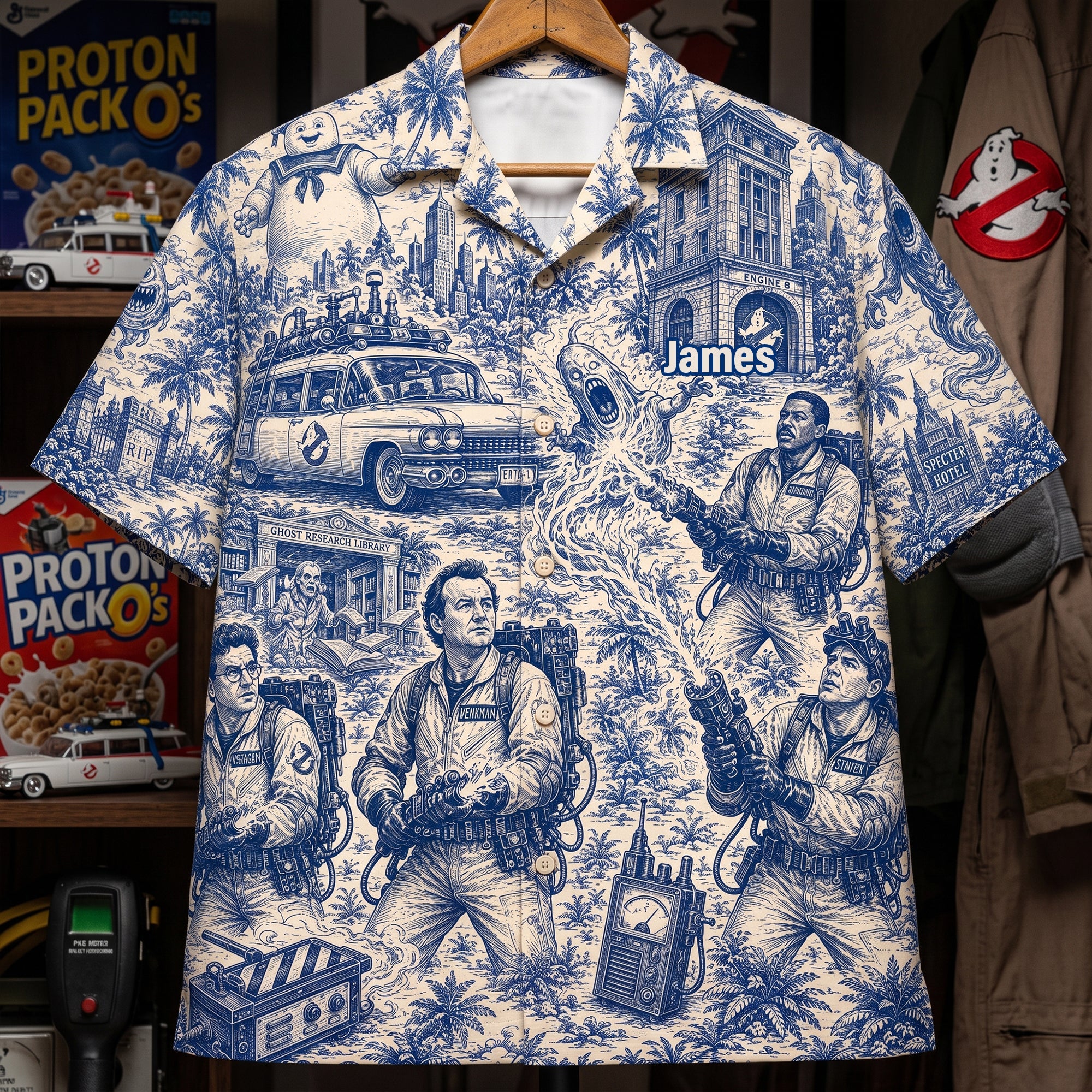 "Unleash Your Inner Ghostbuster!" - Personalized Paranormal Hawaiian Shirt - Custom Gift for Fans of Pop Culture and Ghostly Adventures