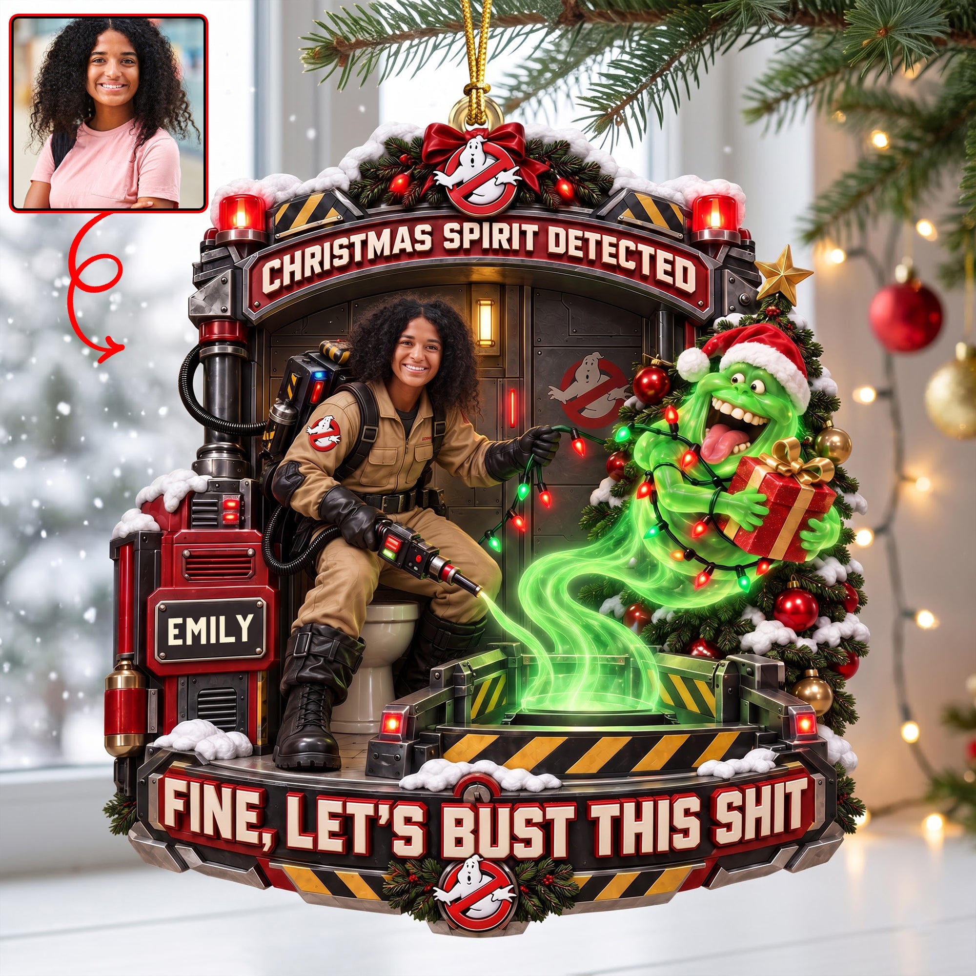 Christmas Spirit Detected: Custom Photo Ornament - Personalized Christmas Gift for Friends, Family, and Loved Ones