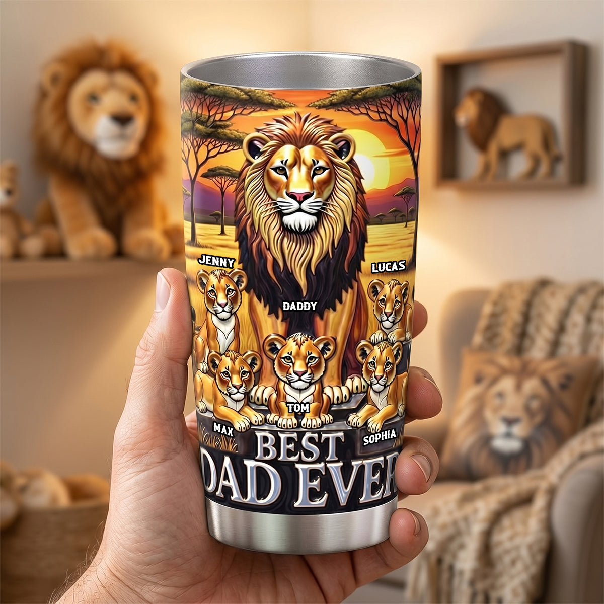 “Best Dad Ever” - Lion Dad and Kid 20oz Tumbler - Personalized Gift for Father’s Day Tumbler Cup PopCulturePrints