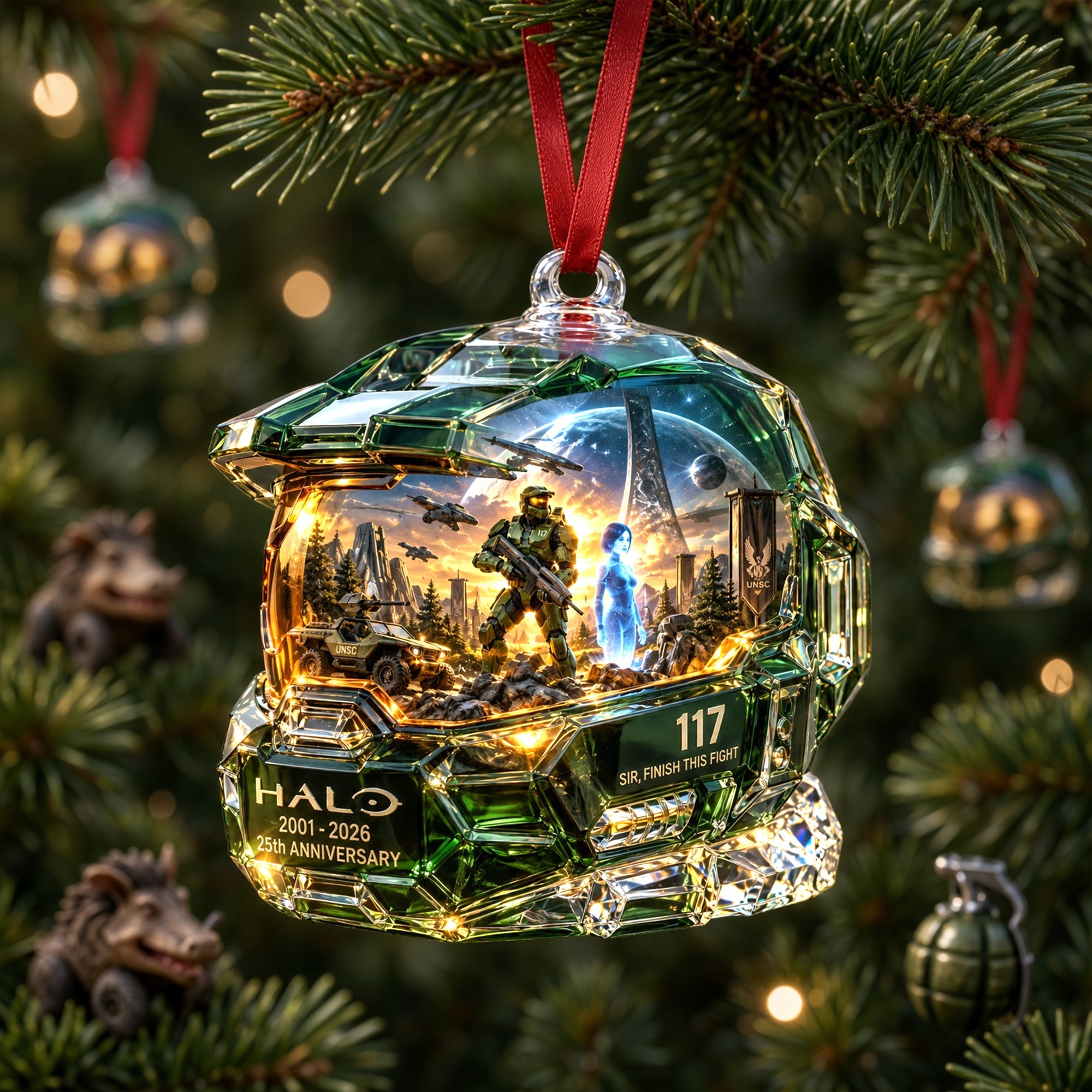 “Sir, Finish This Fight!” - Stoic Sci-fi Leader Ornament - Personalized Gift for Gamers
