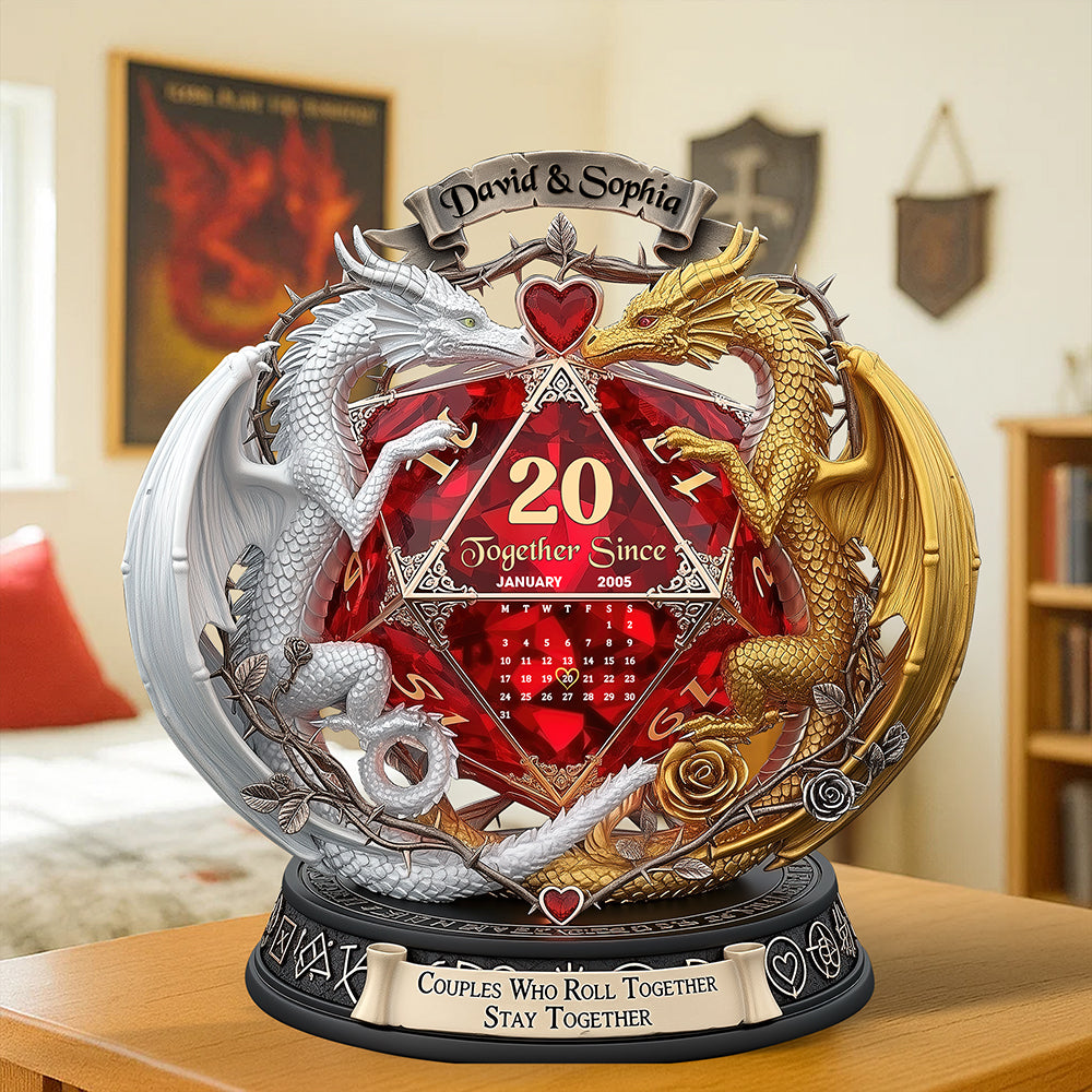 “Couples Who Roll Together Stay Together” - Fantasy Role-playing Game Fan Acrylic Plaque - Personalized Gift for Gamers and Couples Shaped Plaques PopCulturePrints