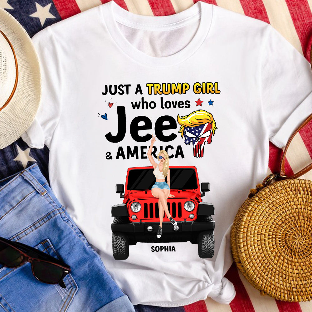 Personalized Just A Trump Girl Who Loves Jeeps & America T-Shirt