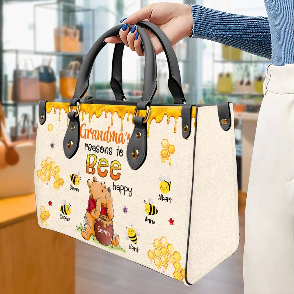 Personalized Grandma Bear Purse - Honey Bee Handbag Gift for Nana Leather Bag PopCulturePrints