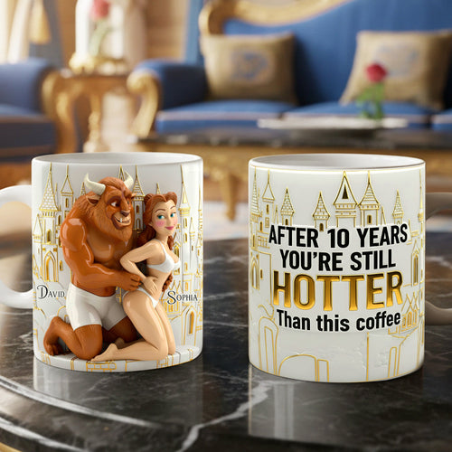 “After 10 Years You're Still Hotter Than This Coffee” - Personalized Coffee Mug for Couples Coffee Mug PopCulturePrints