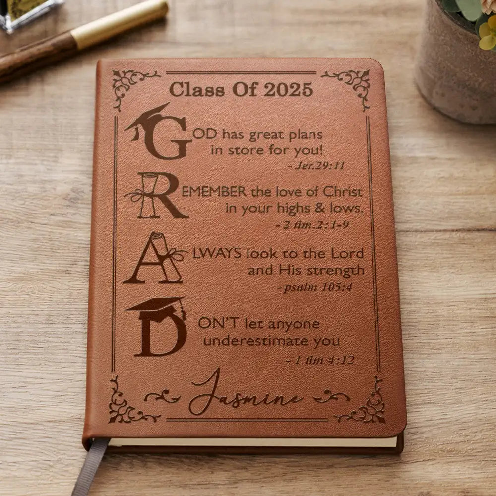 God Has Great Plans For You - Personalized Leather Journal - Perfect Graduation Gift for Students Leather Journal PopCulturePrints