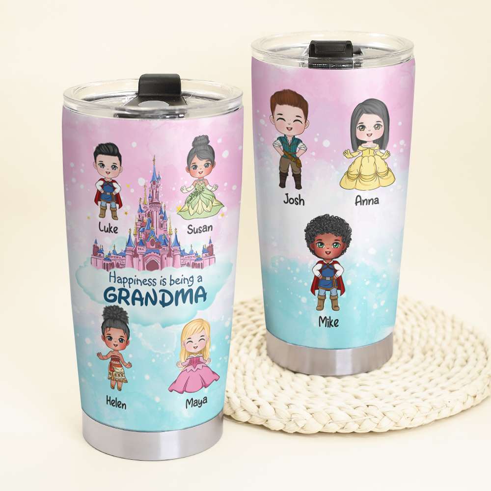 Personalized Grandma Tumbler with Grandkids - Princess and Prince Theme Tumbler Cup PopCulturePrints