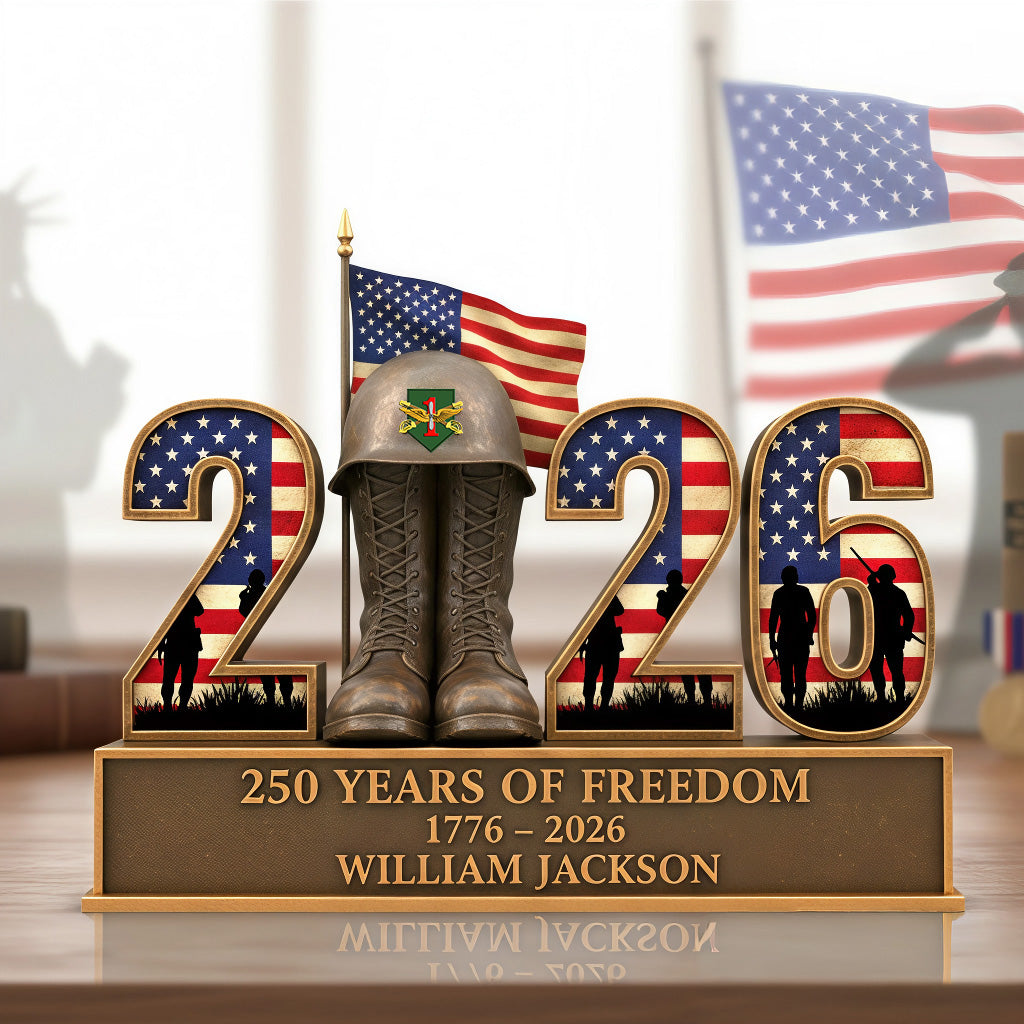 “Honoring Our Heroes: 250 Years of Freedom” - Personalized Veteran Acrylic Plaque - Custom Gift for Military Personnel Shaped Plaques PopCulturePrints