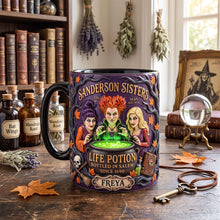 Load image into Gallery viewer, “Brew Your Own Magic!” - Personalized Macabre Spell Sisters Brew House Magic Mug - Custom Gift for Fiction Lovers, Friends &amp; Family
