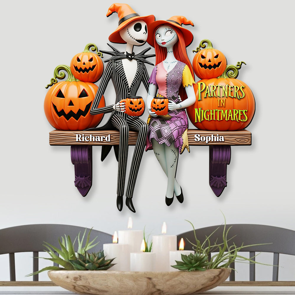 Partners in Nightmares Wooden Sign - Personalized Spooky Halloween Gift for Couples Wood Sign PopCulturePrints
