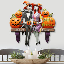 Load image into Gallery viewer, Partners in Nightmares Wooden Sign - Personalized Spooky Halloween Gift for Couples Wood Sign PopCulturePrints
