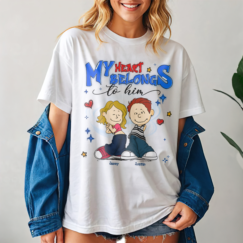 Personalized Y2K Style Couple Hoodie – My Heart Belongs to Him Shirts PopCulturePrints