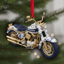 Load image into Gallery viewer, Ride in Style: Personalized Motorcycle Toile de Jouy Christmas Ornament - A Unique Gift for Bikers Ornament PopCulturePrints
