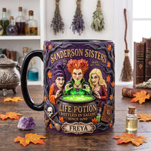 Load image into Gallery viewer, “Brew Your Own Magic!” - Personalized Macabre Spell Sisters Brew House Magic Mug - Custom Gift for Fiction Lovers, Friends &amp; Family
