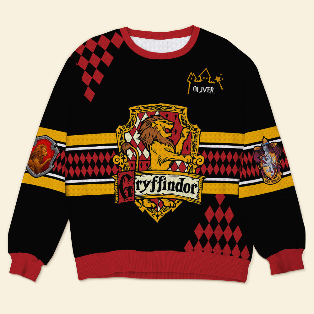 Personalized Gryffindor Ugly Christmas Sweater - Gift for Movie Fans & Book Lovers