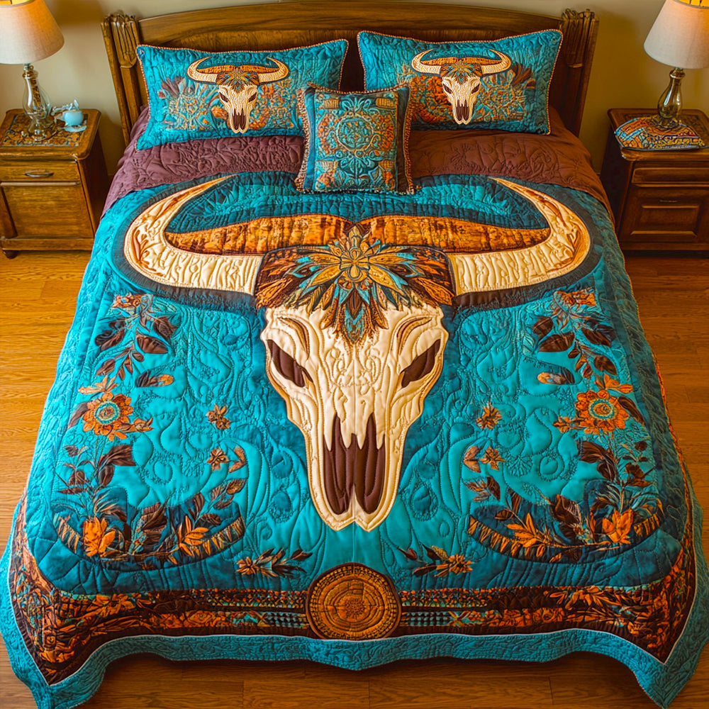 Western Cow Skull Quilt Bedding Set - Unique & Personalized Blanket PopCulturePrints