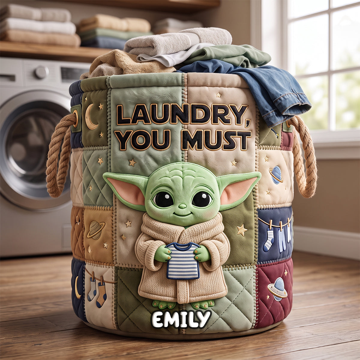 Laundry, You Must - Cute Alien Quilted Laundry Basket - Personalized Gift Laundry Basket PopCulturePrints