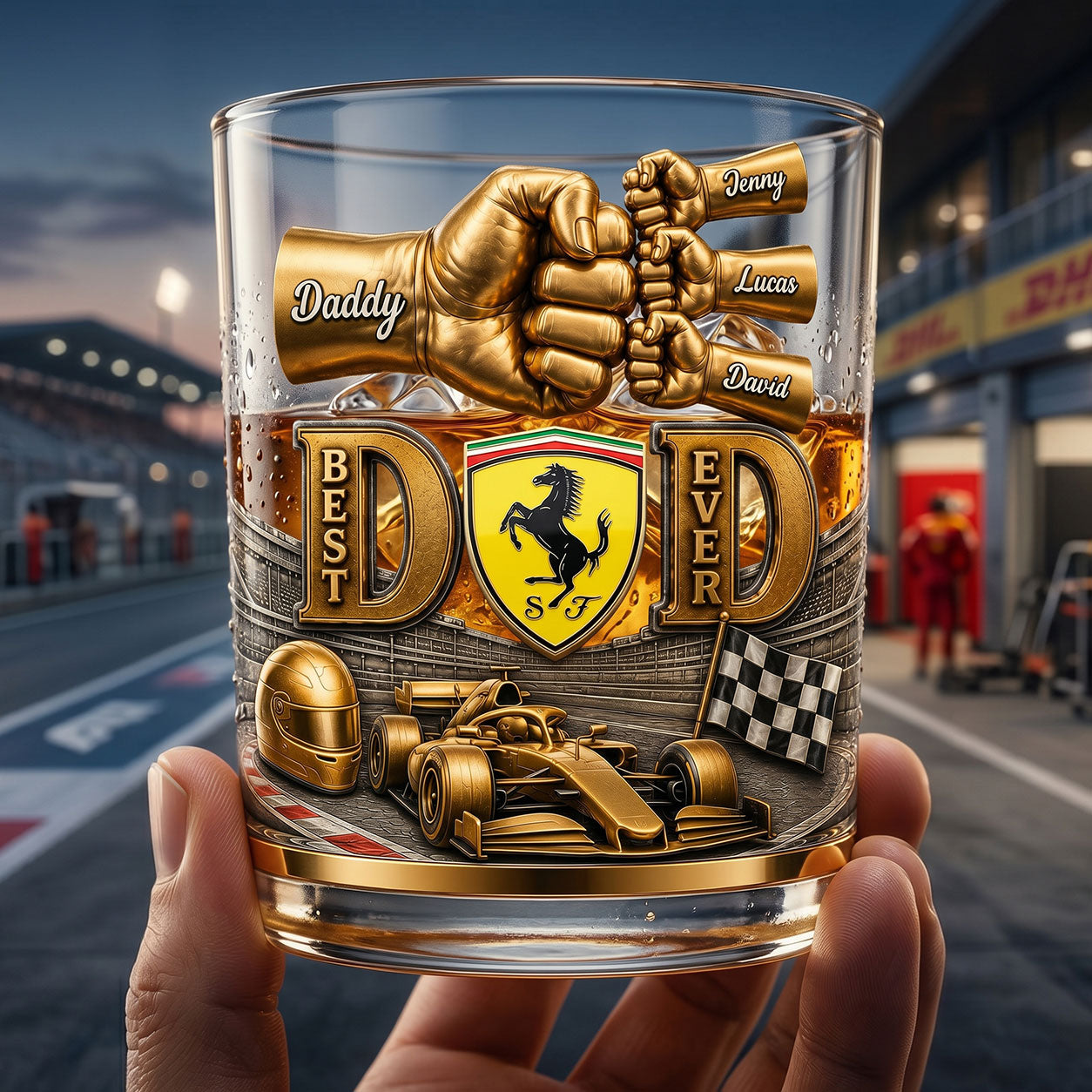 "Best Dad Ever: A Fist Bump of Love" - Personalized 11oz Round Glass for Speed Sport Fans - Ideal Gift for Dad, Grandpa, and More! Glass PopCulturePrints