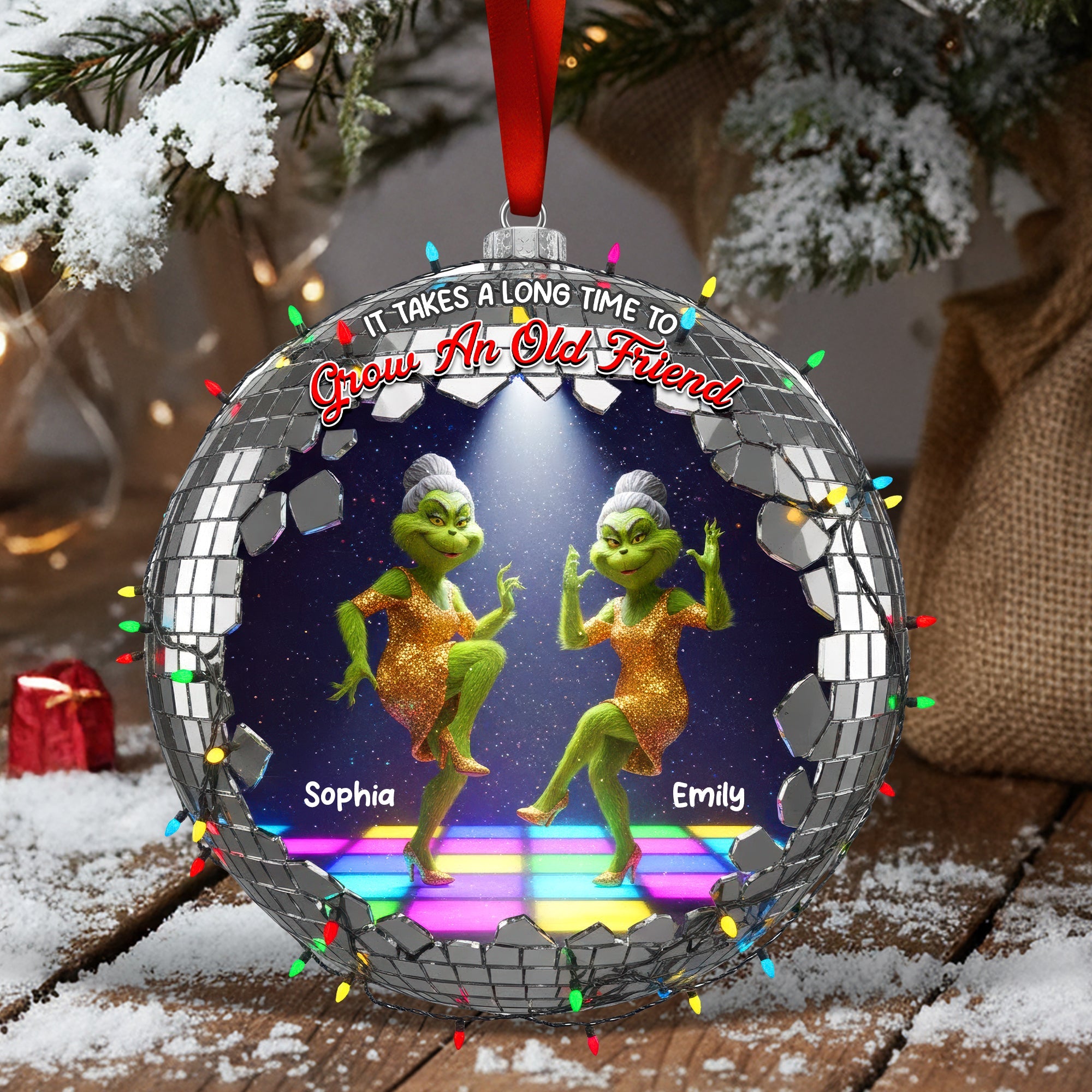 “It Takes a Long Time to Grow an Old Friend” - Green Monster Friends Acrylic Ornament - Personalized Gift for Besties Ornament PopCulturePrints