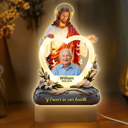 Forever in Our Hearts - Personalized Jesus LED Light with Custom Photo Gift Led Night Light PopCulturePrints