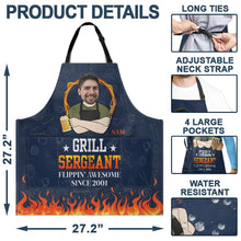 Load image into Gallery viewer, “Grill Sergeant, Flippin&#39; Awesome!” - Personalized Cooking Apron - Perfect Gift for Dad, Grandpa &amp; Cooking Enthusiasts Apron PopCulturePrints
