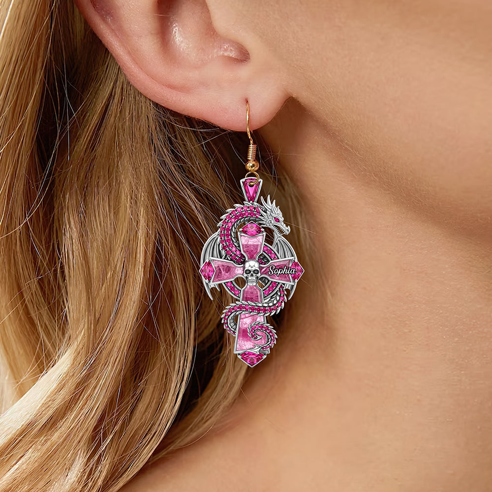 “Embrace Your Inner Guardian” - Gothic Guardian Dragon On Cross Earrings - Personalized Gifts For Fantasy Altar Drake Dragon Lovers Earrings PopCulturePrints