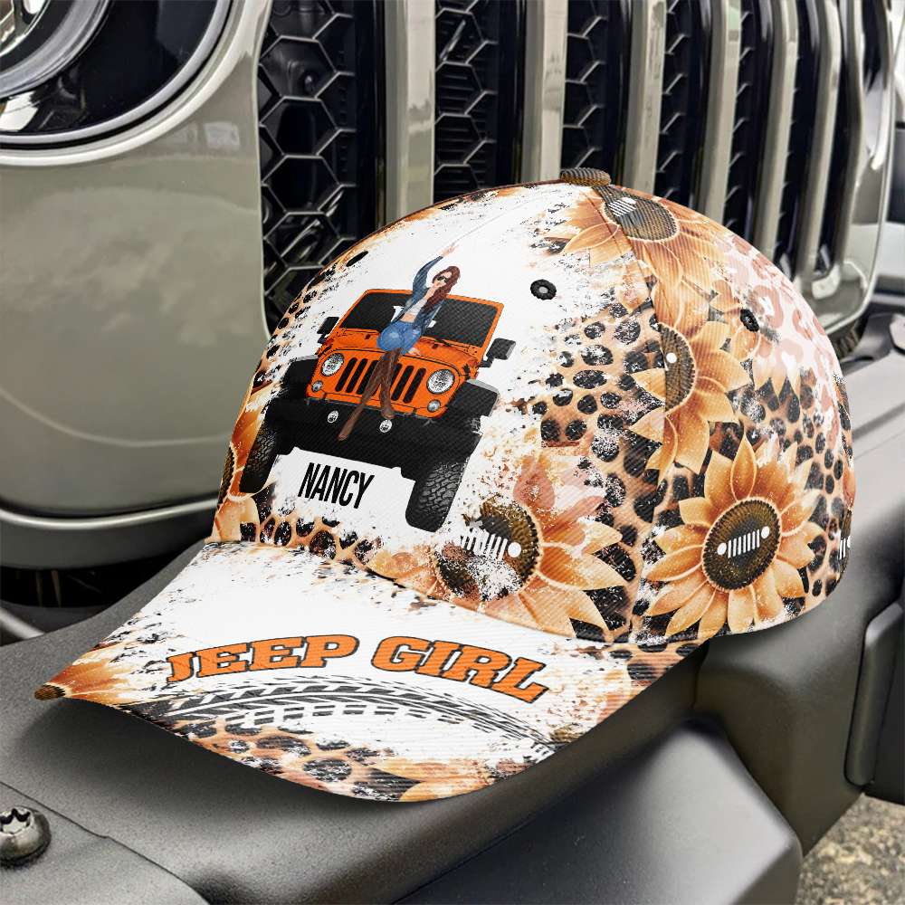 Personalized Jeep Girl Cap with Sunflower and Custom Name