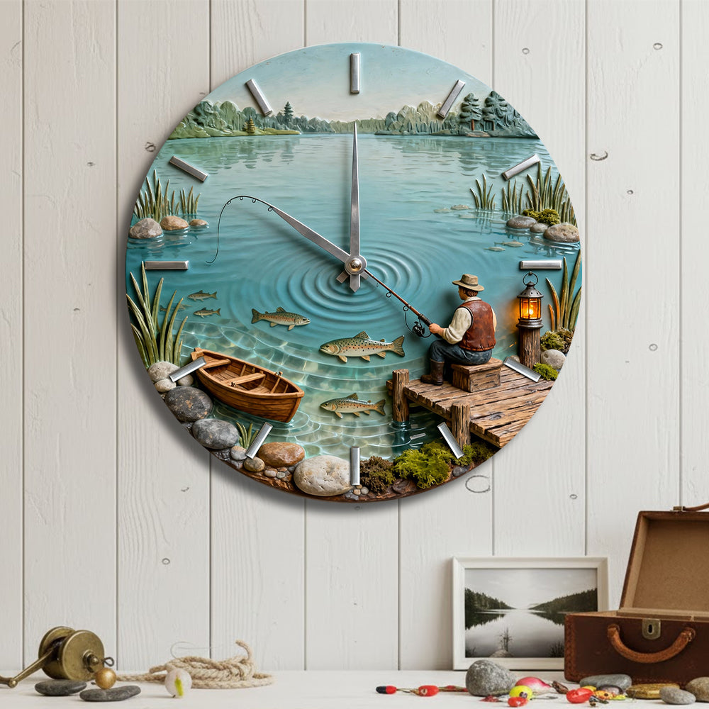 Time to Catch Moments: Personalized Fishing Lovers Acrylic Wall Clock Hanging Wall Clock PopCulturePrints