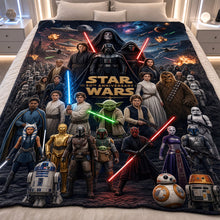 Load image into Gallery viewer, “Celebrate 50 Years of Adventure!” - 50th Anniversary Cosmic Blanket - Personalized Gift for Star Wars Fans Blanket PopCulturePrints
