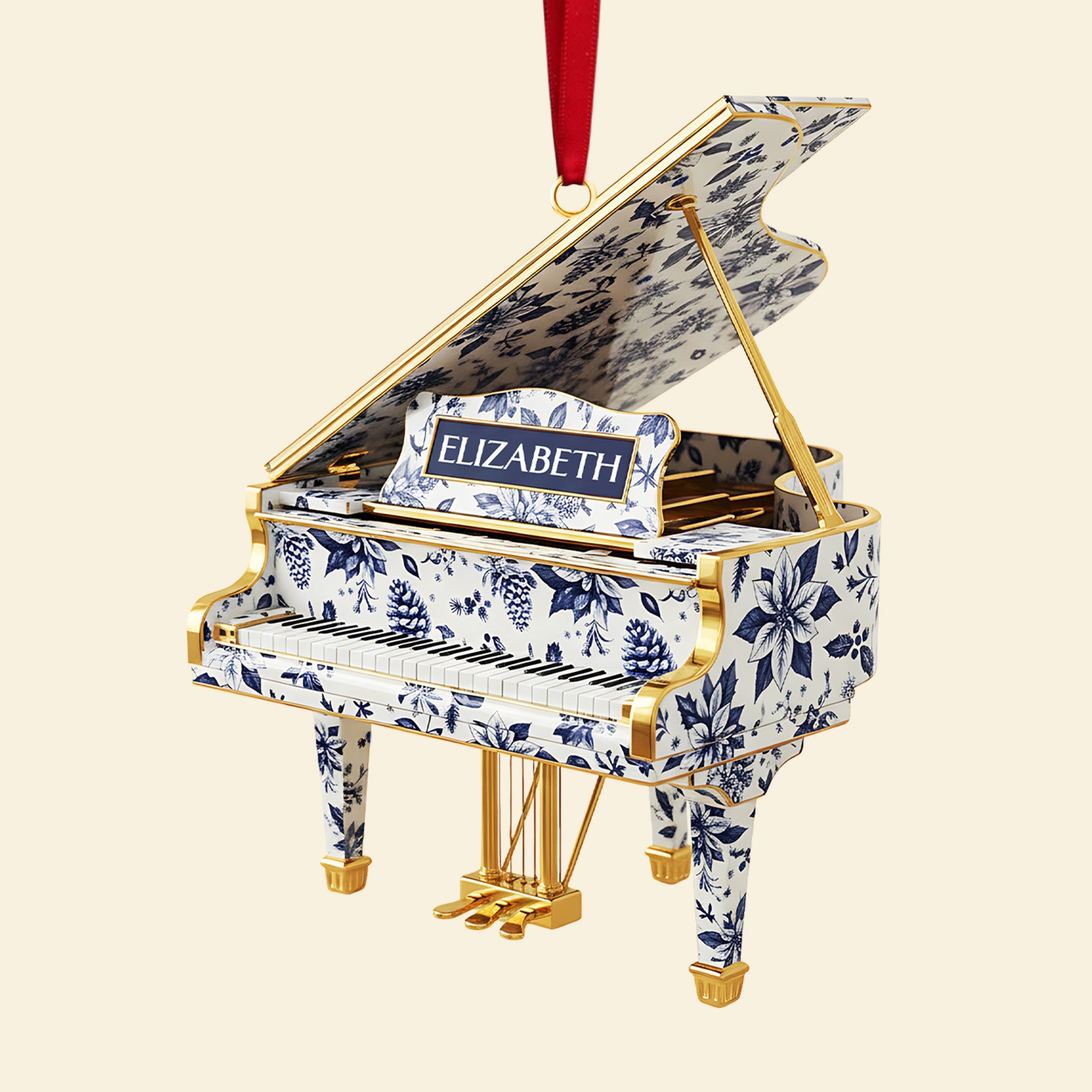 "Strike a Chord This Christmas!" - Personalized Piano Toile de Jouy Custom Shape Acrylic Ornament - Perfect Gift for Music Lovers, Friends & Family Ornament PopCulturePrints