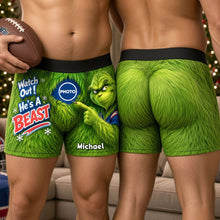 Load image into Gallery viewer, Watch Out! He's a Beast - Personalized Furry Mischief Men's Boxer Shorts for Sport Lovers
