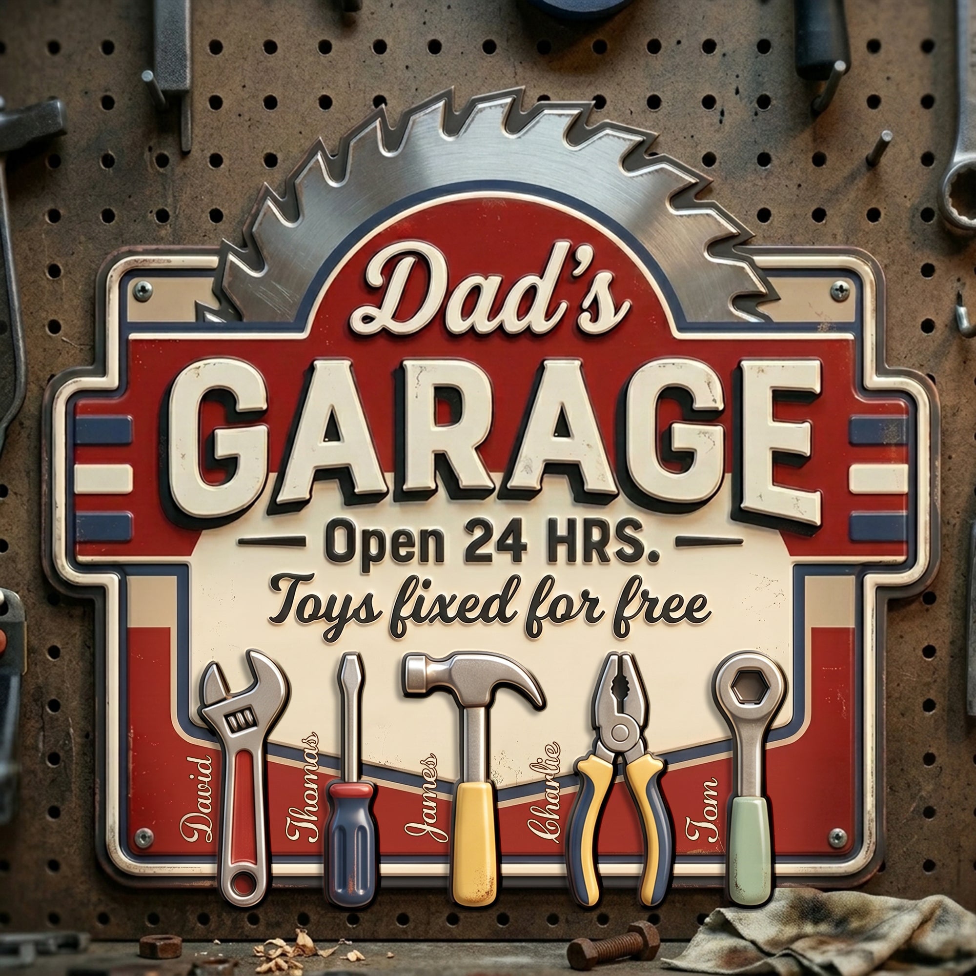 “Dad's Garage: Where Memories are Built” - Personalized Cut Metal Sign - Gift for Dad, Grandpa, Father’s Day Metal Signs PopCulturePrints