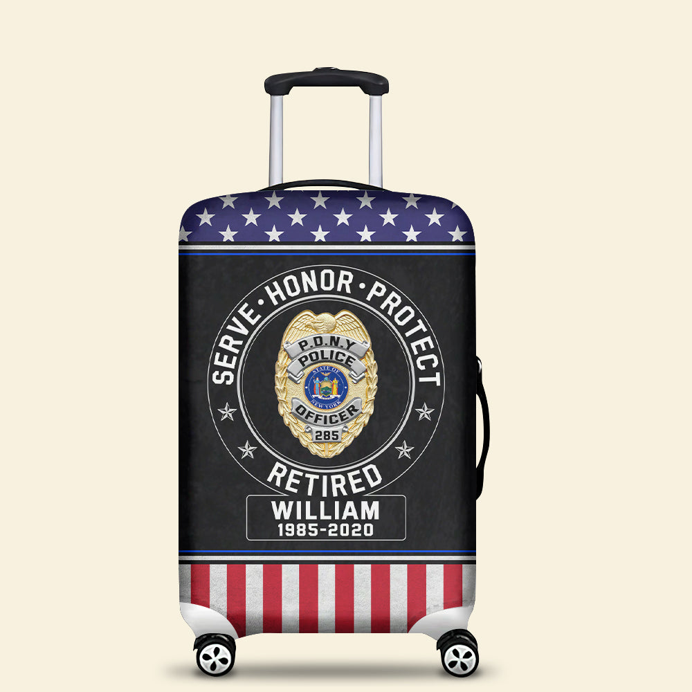 Personalized Police Officer Retirement Luggage Cover - Customizable Name and Dates