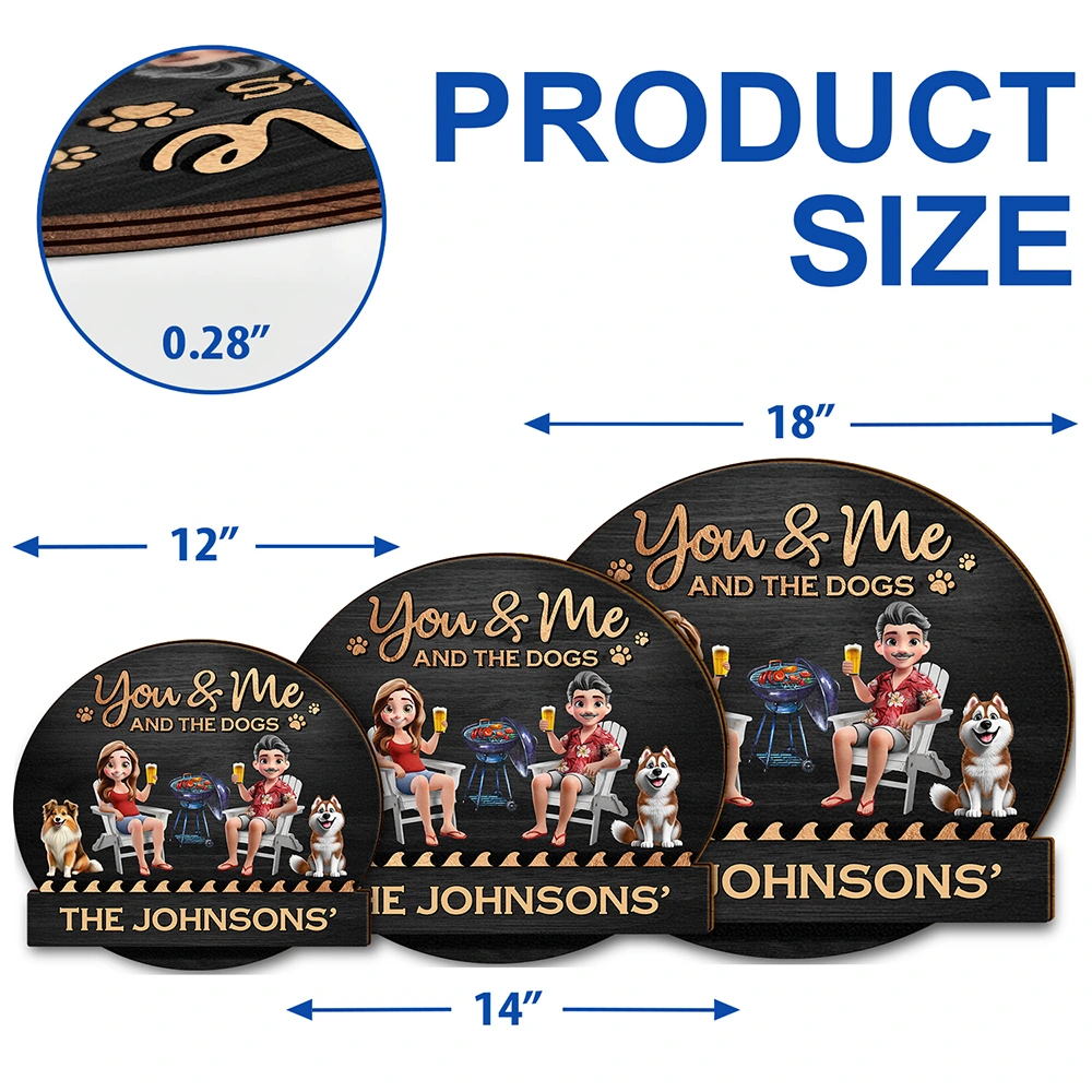 You & Me And The Dogs 3D Effect - Personalized Custom Shaped Wood Sign Wood Shaped Sign PopCulturePrints