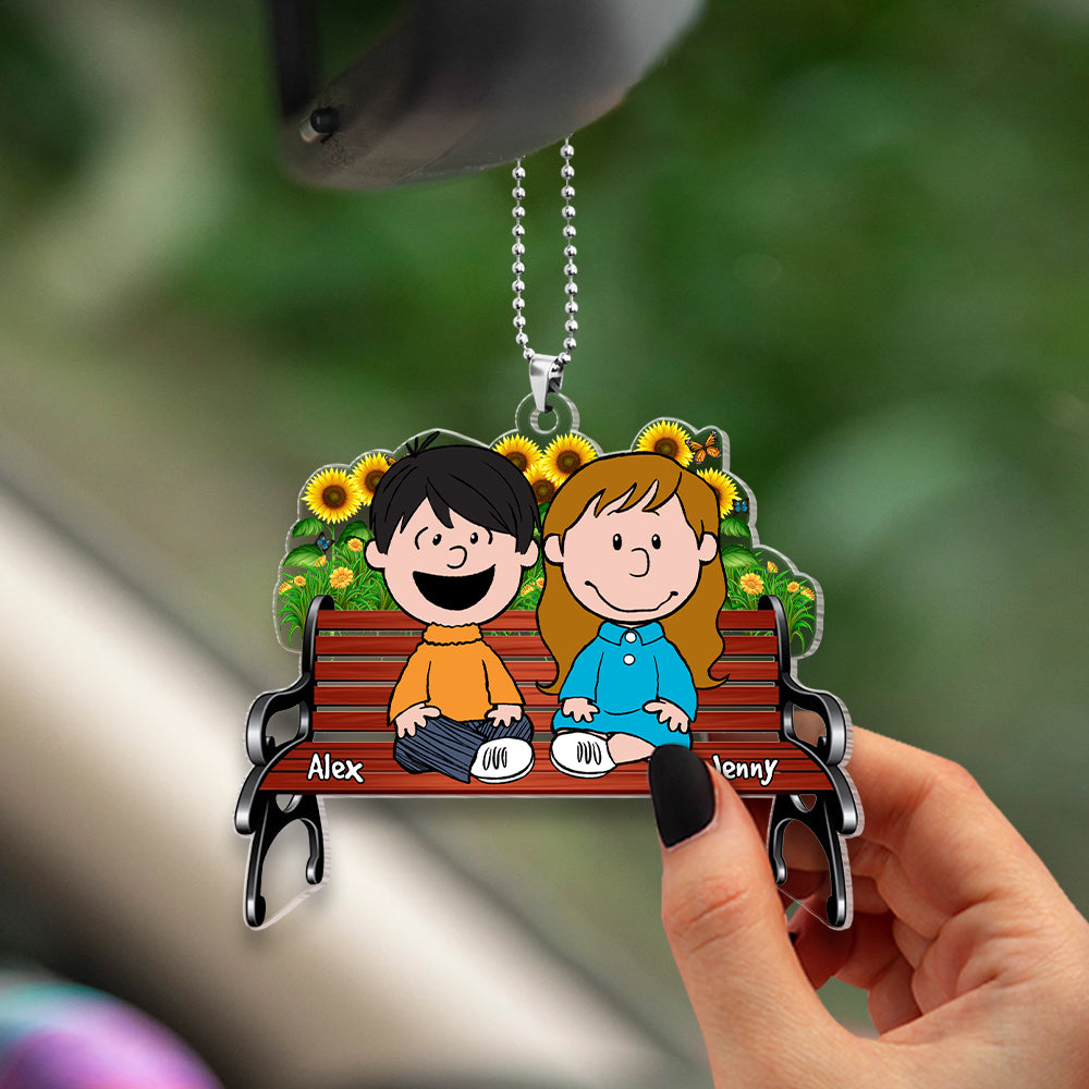 Personalized Couple Car Ornament - Sunflower Bench Design Ornament PopCulturePrints
