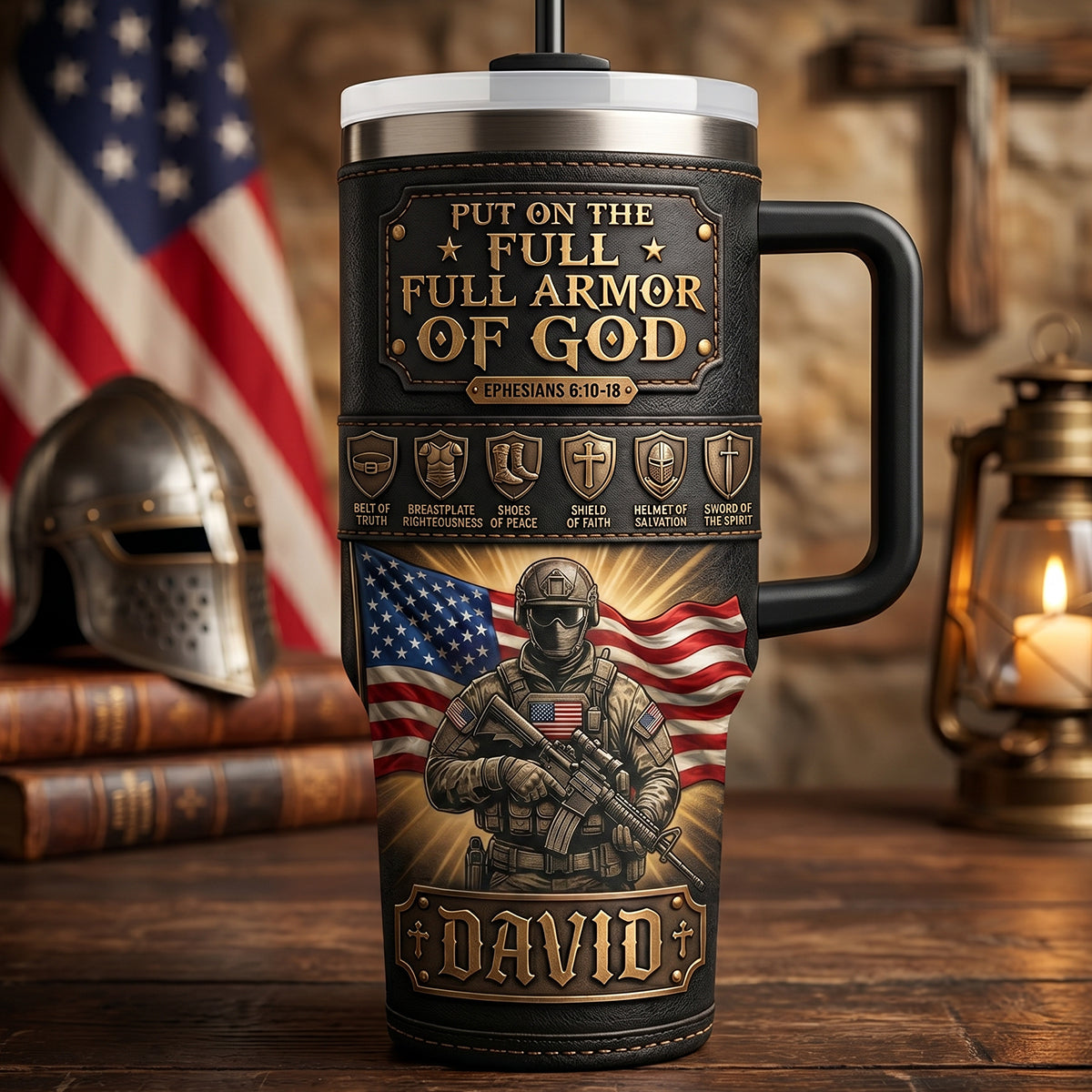 Put On The Full Armor Of God - USA Tumbler | Personalized Gift for Patriots Tumbler Cup PopCulturePrints
