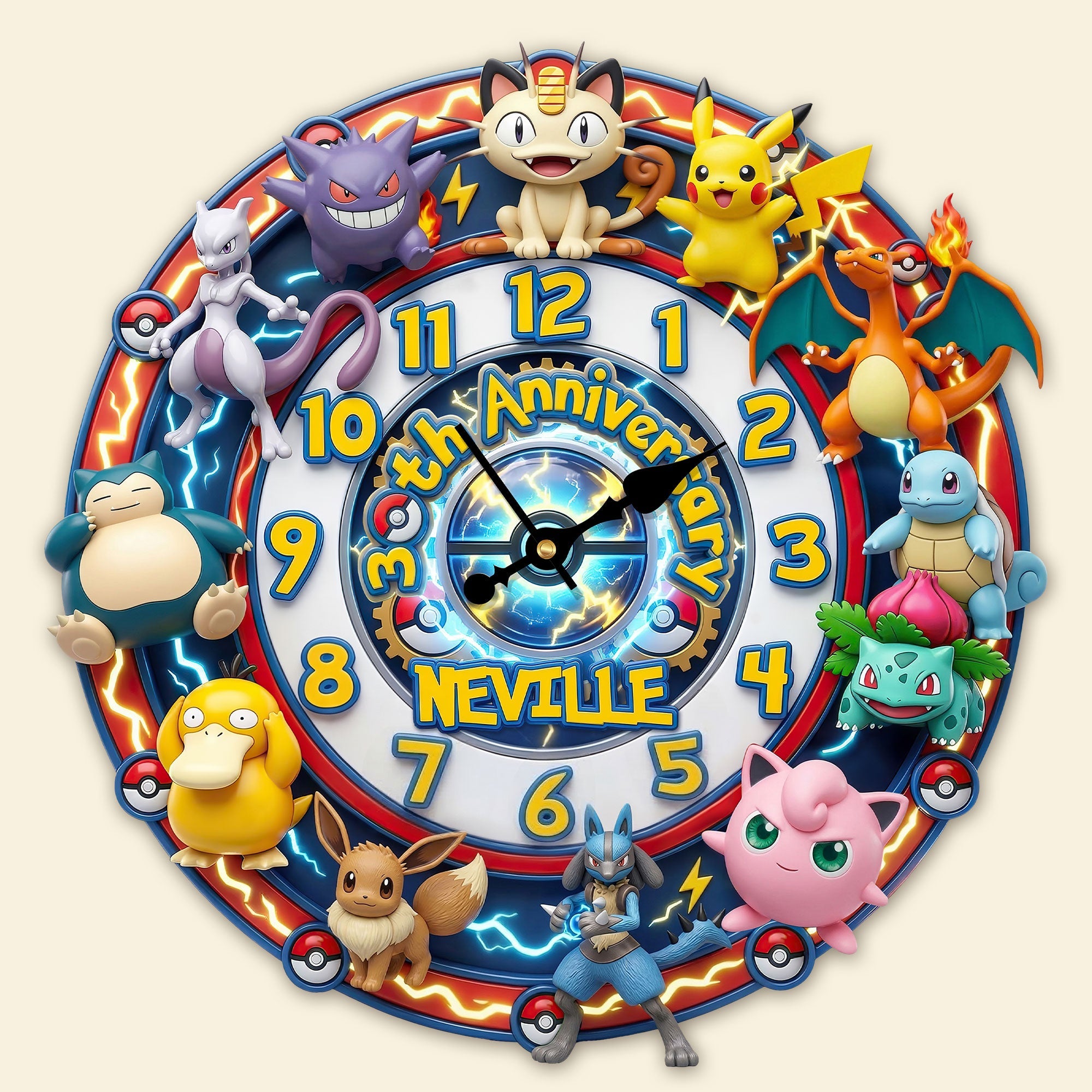 “Time Flies with Pokémon!” - Adventure Hanging Wall Clock, Personalized Gift for Fans of All Ages Hanging Wall Clock PopCulturePrints