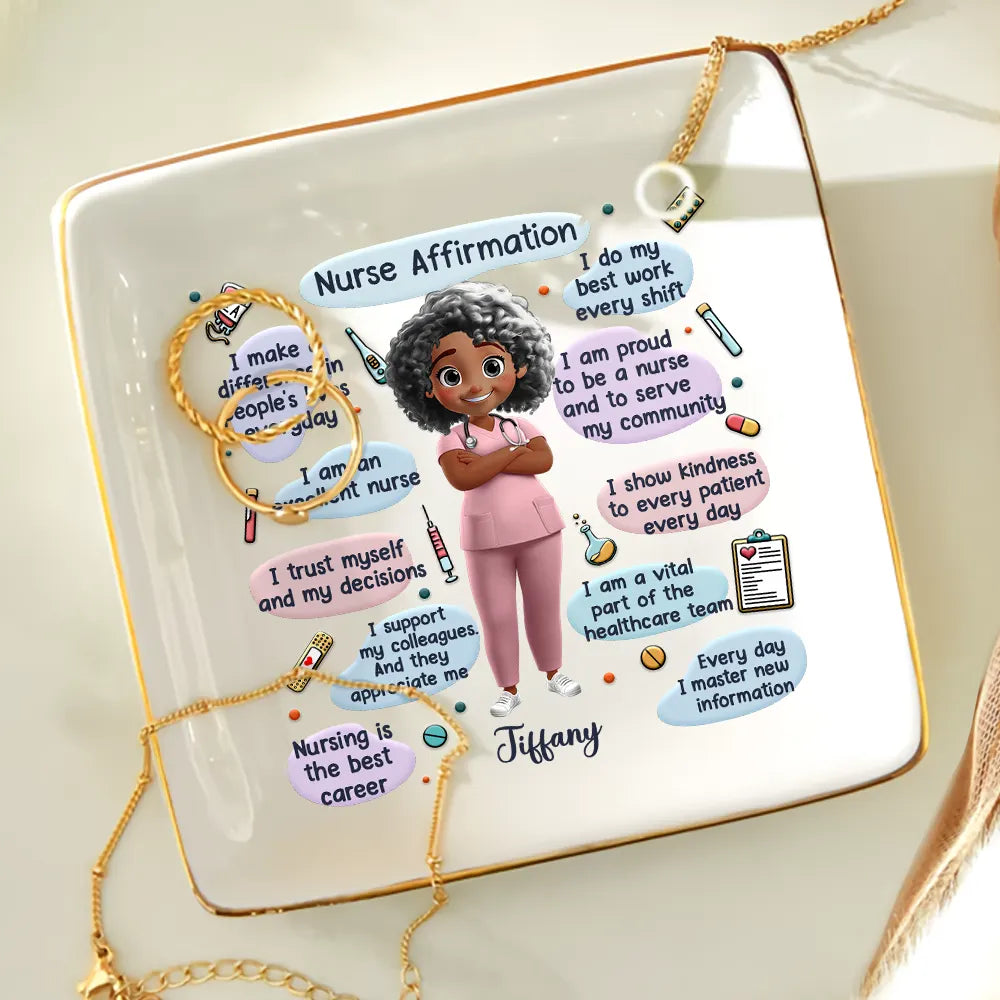 Nurse Daily Affirmations - Personalized Ring Dish for Caregivers Ring Dish PopCulturePrints