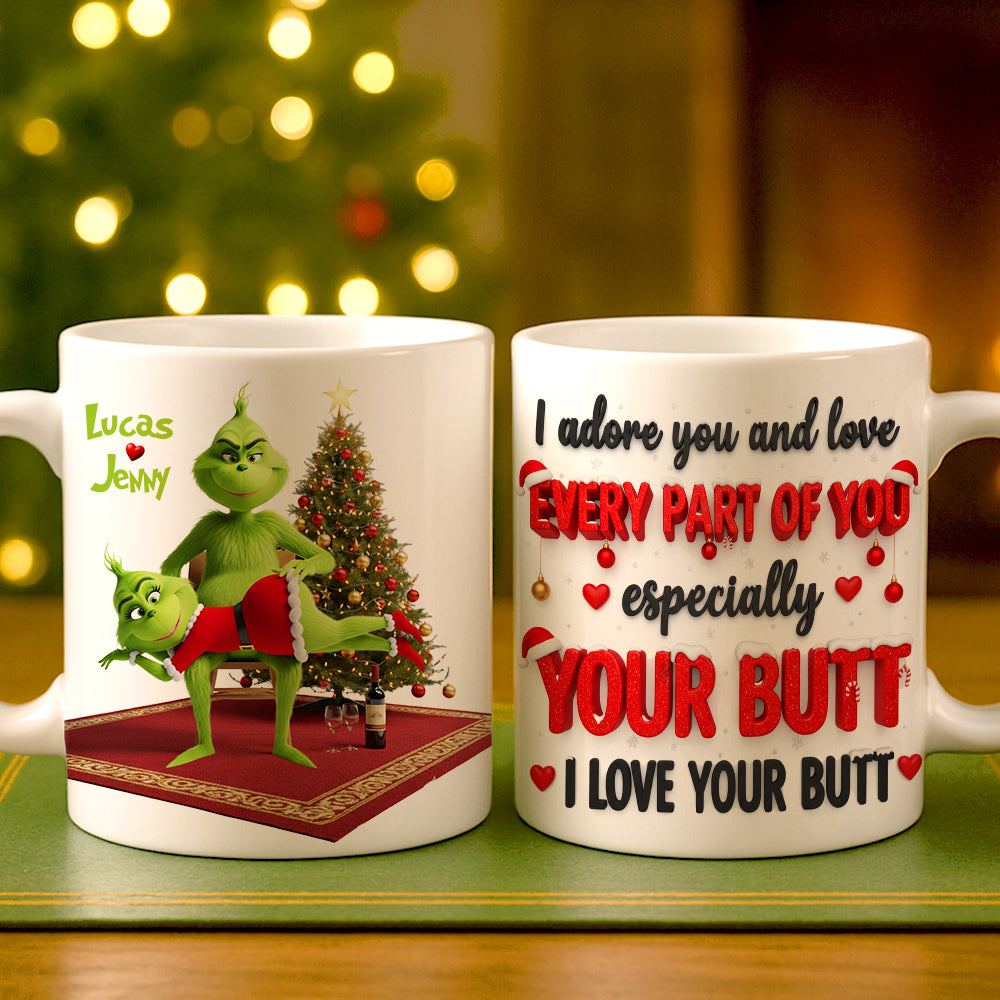 "I Adore You and Love Every Part of You!" - Naughty Green Monster Personalized Christmas Coffee Mug - Custom Gift for Couples, Lovers, and Friends Coffee Mug PopCulturePrints